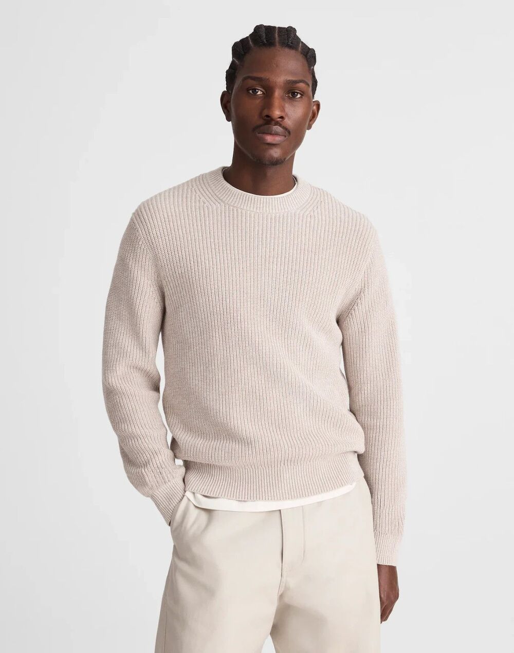 J Crew Sweater Mens Small Stone Gray Shaker Stitch Cotton Crewneck NW439 NWT
